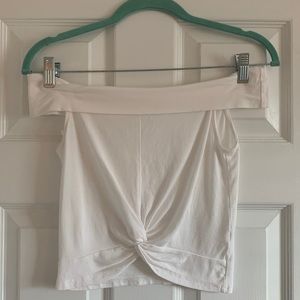White Off the shoulder Tie Front Crop Top